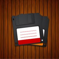 Vector modern diskette on wooden background