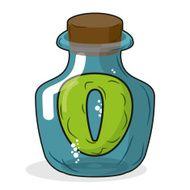O in bottle for scientific research letter magical vessel