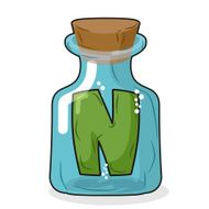 N in magical bottle Letter a bottle for laboratory