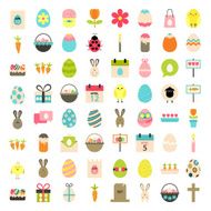 Easter big flat styled icons set over white