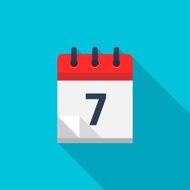 Flat calendar icon Date and time background Number 7