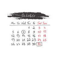 Handdrawn calendar October 2015 Vector