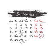 Handdrawn calendar September 2015 Vector
