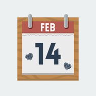 Vector calendar icon for 14 february in flat style