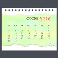 Light green calendar on new year 2016