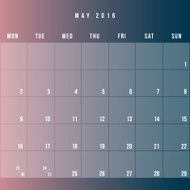 Calendar May 2016 vector design template - Minimalism Style