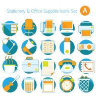 Office Supplies and Stationery Objects Icons Set A
