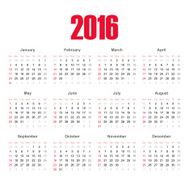 Calendar of the year 2016
