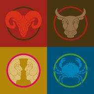 Colorful signs of zodiac (Aries taurus gemini and cancer)