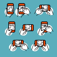 Phone in hand icon vector set Hand gestures