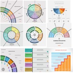 Set 9 templates Infographics cyclic processes five positions