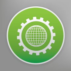 Global gear icon on green button clean vector