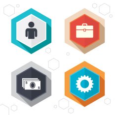 Businessman signs Human and cash money icons N8