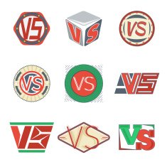 Color versus logos Vector VS letters signs