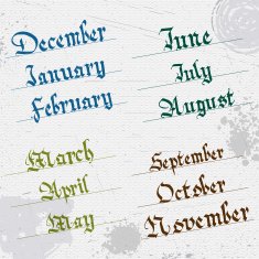 Months of the year hand writing Gothic