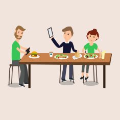 People Selfie with food smartphone tablet vector illustration EPS10