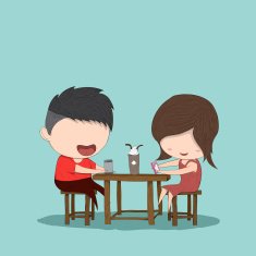 Male and girl teens playing with phone at coffee shop N2