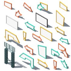Set 23 signs arrow lights billboards and shadow in isometric
