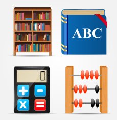 Bookcase Notepad Calculator Abacus Icon Vector Illustration