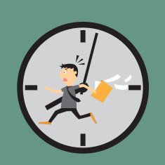 Worried employee running against the time business life in vect