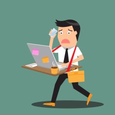 Abstract businessman bearing his desk with working all time vec