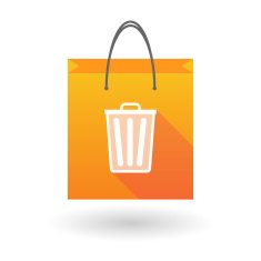Orange shopping bag icon with a trash can