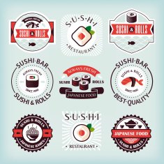 Set of various sushi labels