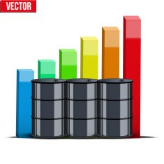Oil barrels on the price chart background