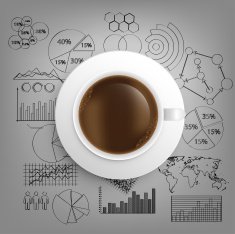 Coffee cup on drawing business strategy plan concept idea