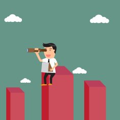 Businessman standing on graph and looking the future new job