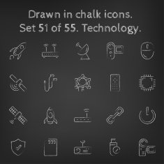 Technology icon set drawn in chalk N6