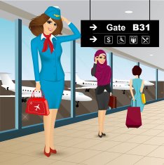 beautiful air hostess in an airport