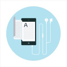 Electronic book audio book flat style colorful vector icon fo