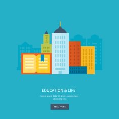 Vector illustration icons set of online education and urban landscape N2