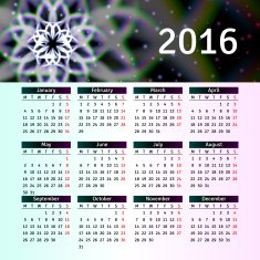 Calendar 2016 template design with header picture starts monday N62