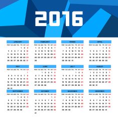 Calendar 2016 template design with header picture starts monday N68