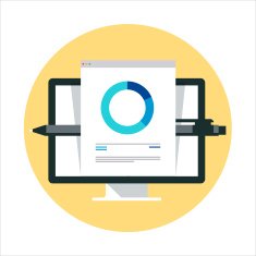 Analytics on screen theme flat style colorful vector icon for