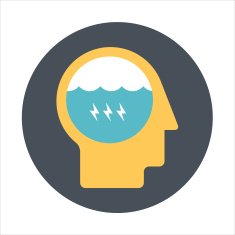 Brain storming theme flat style colorful vector icon for info