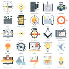 Design and production theme flat style colorful vector icon s N3
