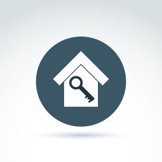 Key and house icon home security protection theme