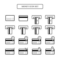 Money icon set ATM card vector