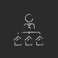 Real estate agent with three houses icon drawn in chalk N2