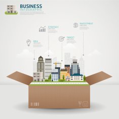 Infographic Business success concept box with glowing city