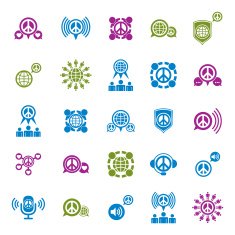 Peace earth and society unusual vector icons set symbols