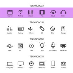Different line style icons set Technology