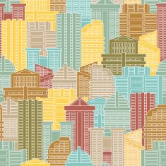 Urban seamless pattern Colorful buildings in city metropolis