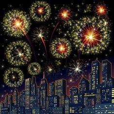 Festive Firework Skyline Vector Image