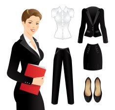 Business girl or professor in official black suit