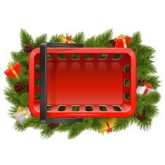 Vector Shopping Basket with Christmas Decorations