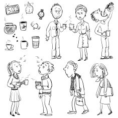 Funny people struggling without coffee